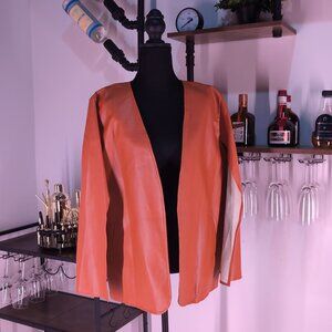 Orange faux leather Open Front Drape Jacket